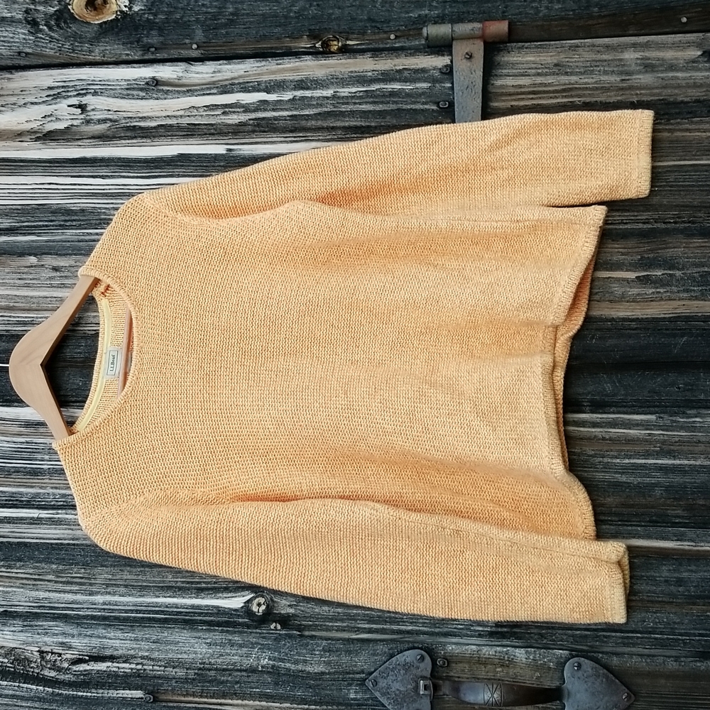 LL Bean Squash Orange Sherbet Color Crew Neck Cotton Sweater M